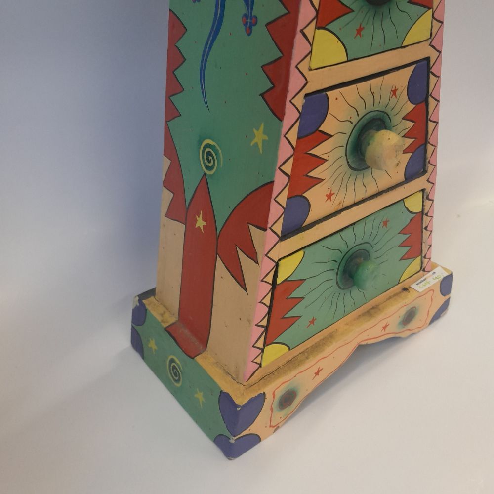Bunte Vintage Mini-Kommode aus Holz – Folk Art – handbemalt