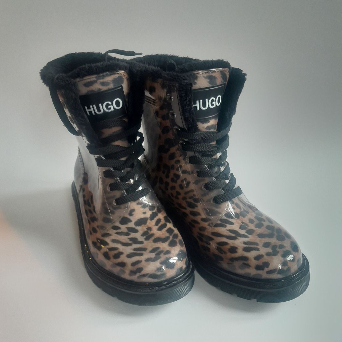 HUGO Gamma Fur Lace Up Boots Leo-Print – Größe 38 | Designer Winterboots | Wie Neu | Hugo Boss