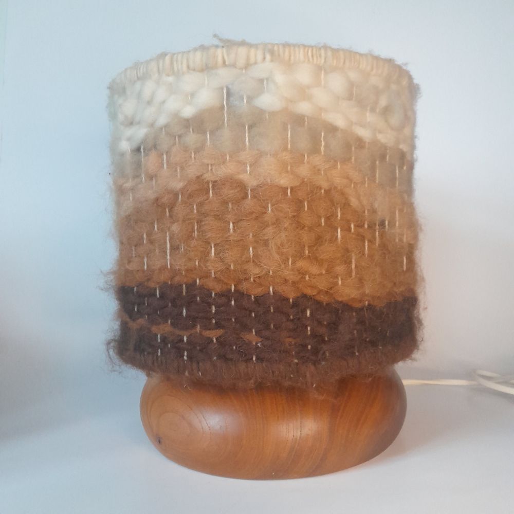 Handgefertigte Vintage Tischlampe Boho – Filz & Holz – Unikat